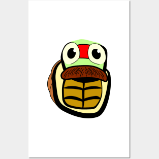 cartoon turtle with a moustache Posters and Art